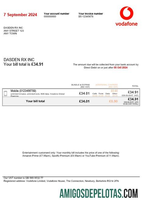 imprimível Reino Unido Vodafone Business Utility Bill Modelo Word e PDF